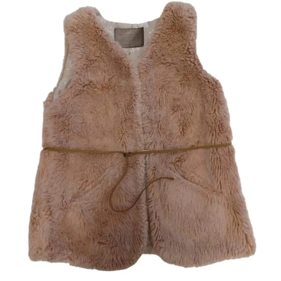 Zara Girls Faux Fur Dusty Pink Vest Size 4 - Picture 1 of 8